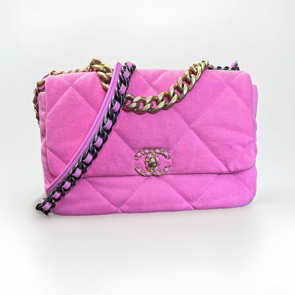 Chanel 19 Flap Bag Quilted Denim Medium Pink